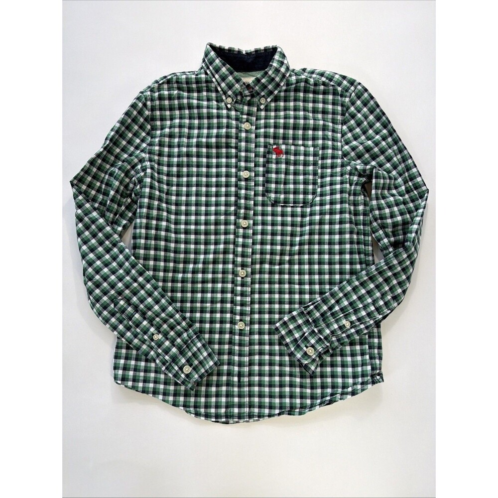 Abercrombie Kids Boys Green Plaid Cotton Button Down Shirt Size 13/14